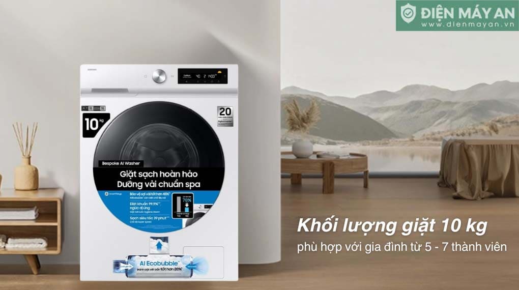 Máy giặt Samsung Bespoke AI EcoBubble Inverter 10 kg WW10DB7U34GWSV